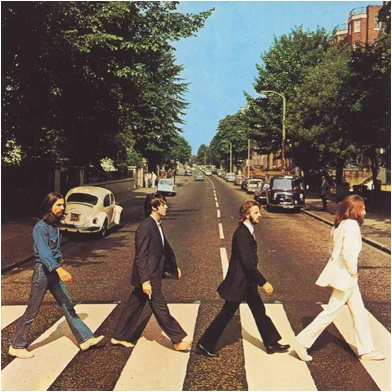 The Beatles, Abbey Road- 1969 album cover. Select to reveal the bigger picture.